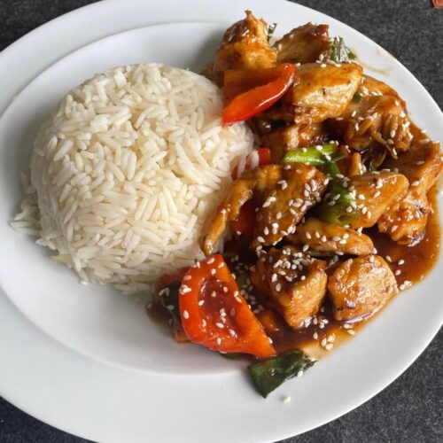 Teriyaki Chicken With Bell Peppers And Rice