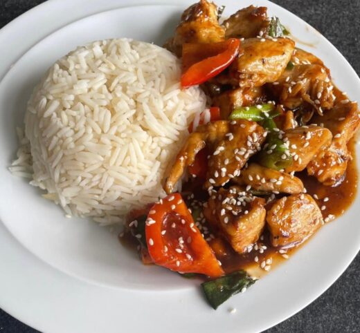 Teriyaki Chicken with bell peppers and rice