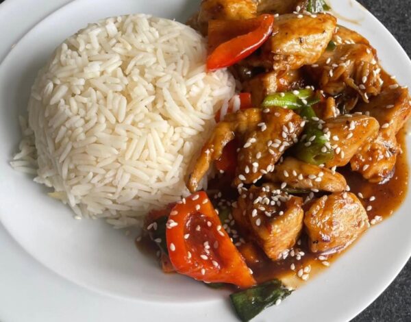 Teriyaki Chicken with bell peppers and rice Teriyaki Chicken with bell peppers and rice