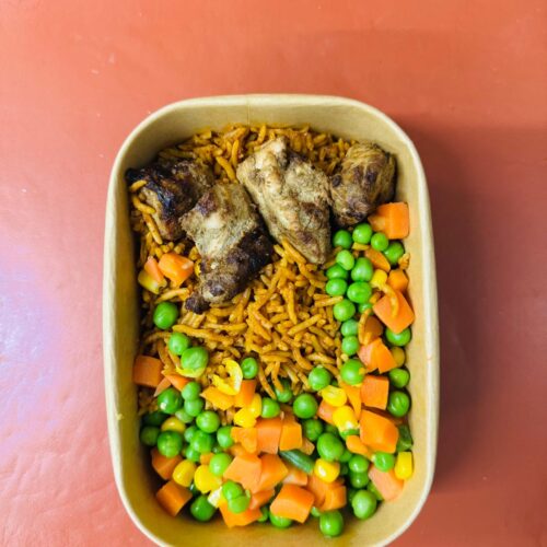 Jerk Chicken with Jollof Rice and Vegetables