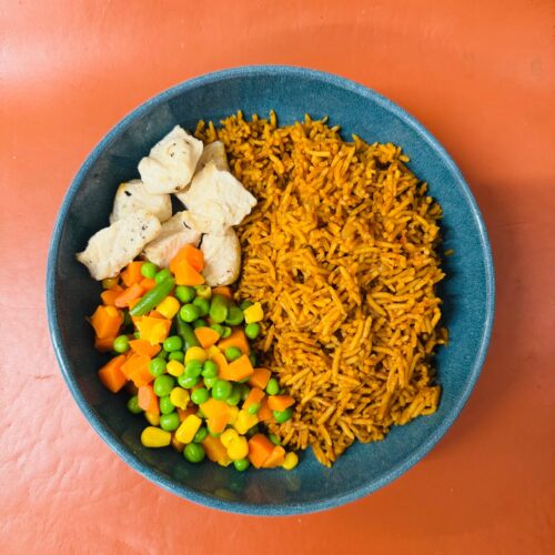 Grilled Chicken with Jollof Rice and Mixed Vegetables